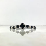 Pulsera Negra Trebol VCyA Agata Negra Lunar 2.4gr / 1.6cm / 6mm Bolas Diamantadas 4 und Oro Blanco +4 *