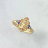 Anillo Virgen de Guadalupe Flor 2.45gr / T7 1/2 / Ovalo Circones Verde Fucsia Azul Oro Amarillo