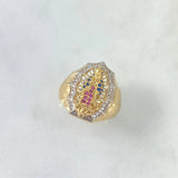 Anillo Virgen de Guadalupe Filigrana 7.15gr / T7 1/4 / Circones Blancos Azules Fucsias Dos Oros Amarillo Blanco