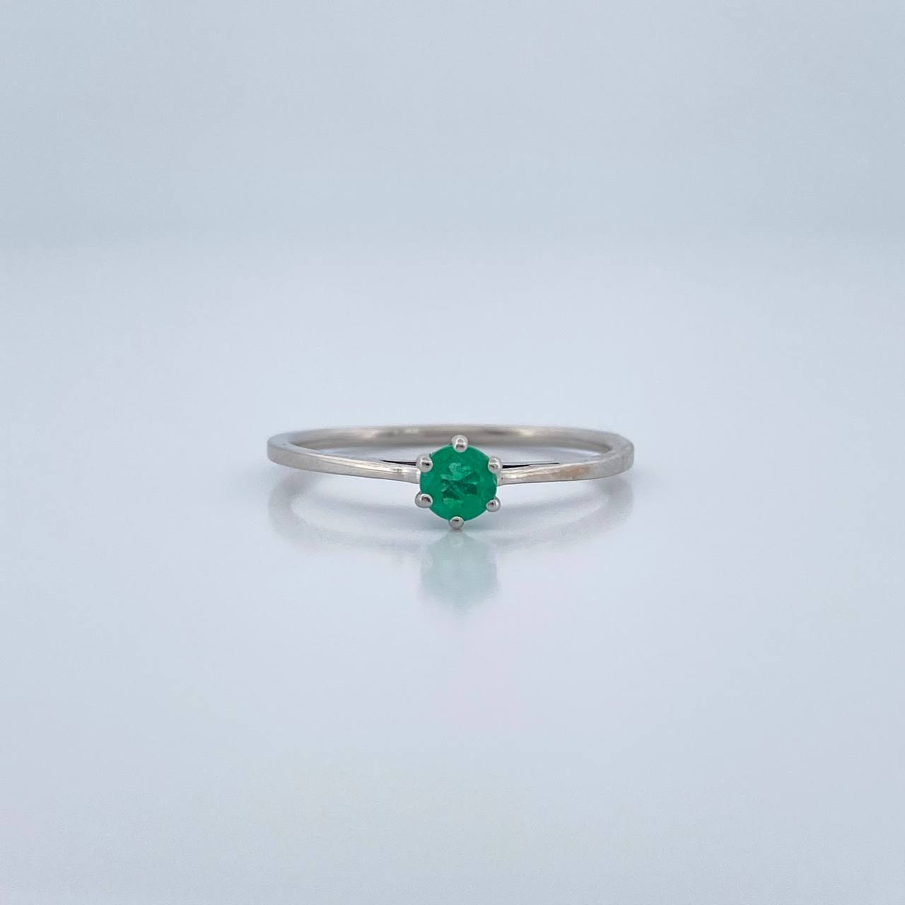 Anillo Solitario 6 Garras Esmeralda 1.25gr / T6 1/2 / Oro Blanco 18K %