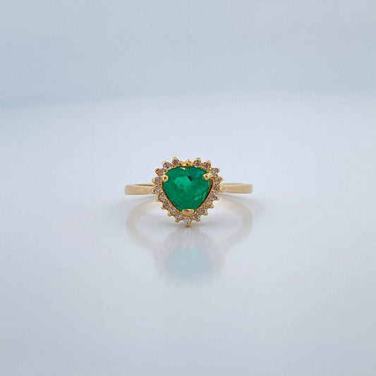 Anillo Corazón Tupido Esmeralda 2.45gr / 6cm / Oro Amarillo 18K %