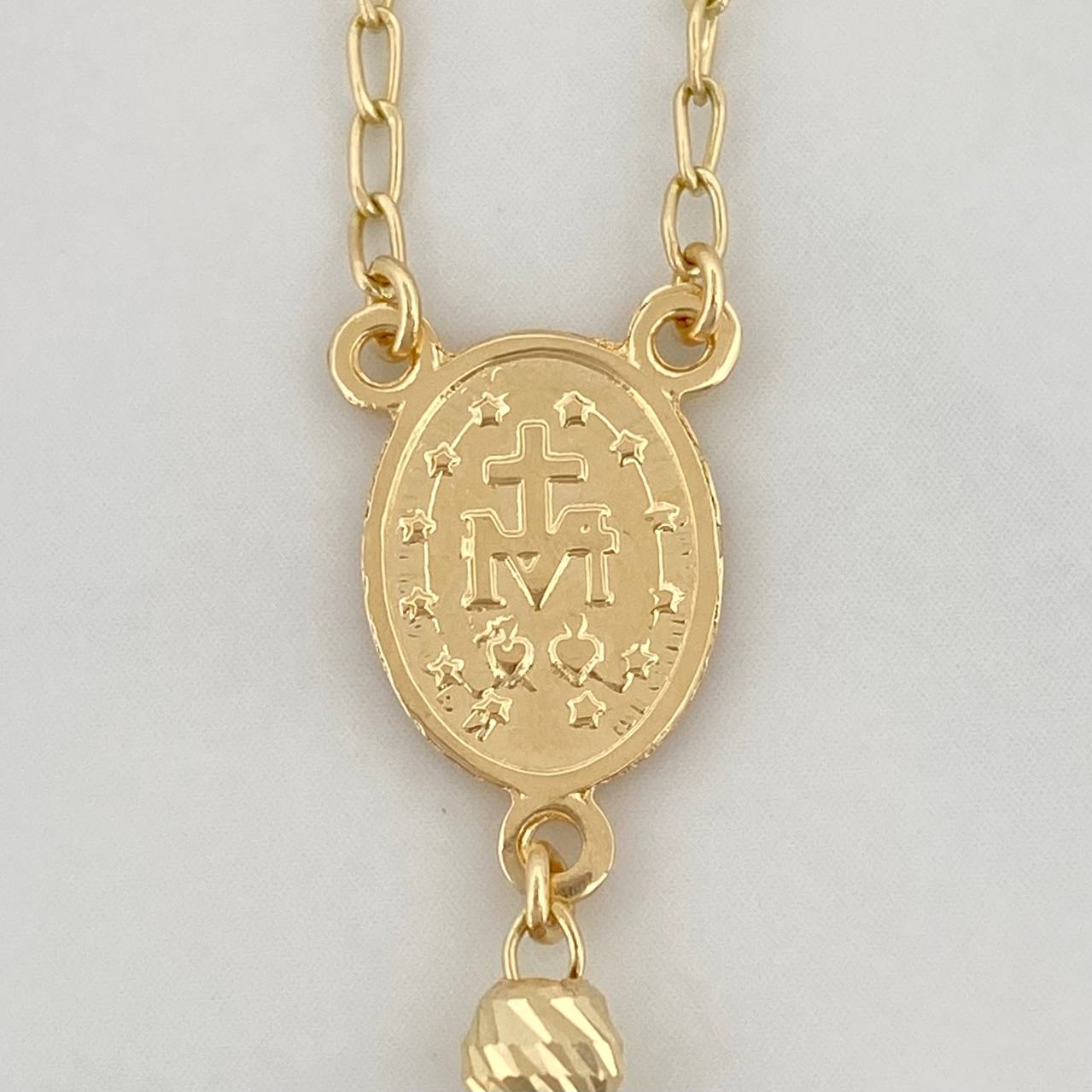 Cadena Rosario Virgen Maria Cruz Cristo 10.35g / 60cm / 4mm Oro Amarillo 18K