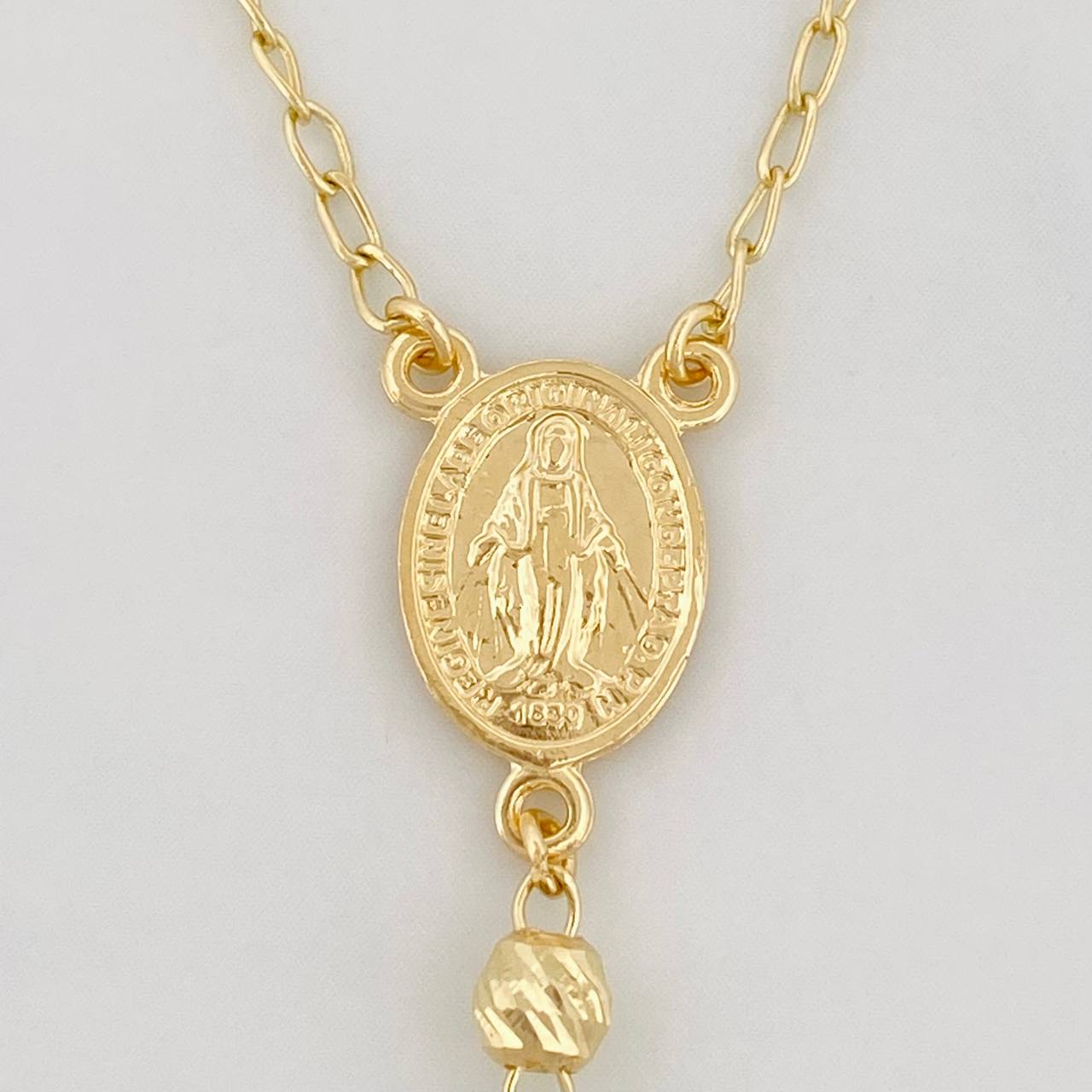 Cadena Rosario Virgen Maria Cruz Cristo 10.35g / 60cm / 4mm Oro Amarillo 18K