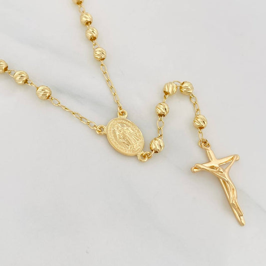 Cadena Rosario Virgen Maria Cruz Cristo 10.35g / 60cm / 4mm Oro Amarillo 18K