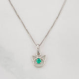 Set Cadena Veneciana + Dije Gato Esmeralda 6pts / 1.4g / 45cm Oro Blanco 18K