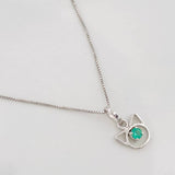 Set Cadena Veneciana + Dije Gato Esmeralda 6pts / 1.4g / 45cm Oro Blanco 18K