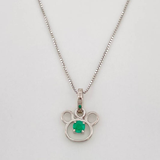 Set Cadena Veneciana + Dije Oso Esmeralda 0.6pts / 1.4g / 45cm Oro Blanco 18K