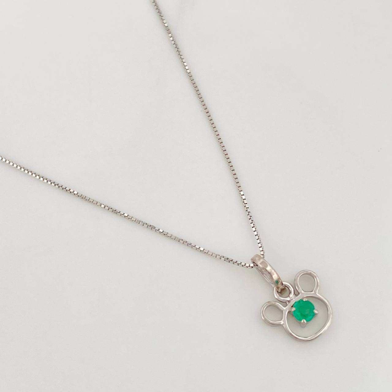 Set Cadena Veneciana + Dije Oso Esmeralda 0.6pts / 1.4g / 45cm Oro Blanco 18K