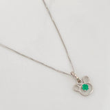 Set Cadena Veneciana + Dije Oso Esmeralda 6pts / 1.35g / 45cm Oro Blanco 18K
