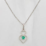 Set Cadena Veneciana + Dije Corazones Esmeralda 8pts / 1.45g / 45cm Oro Blanco 18K