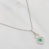 Set Cadena Veneciana + Dije Corazones Esmeralda 8pts / 1.45g / 45cm Oro Blanco 18K