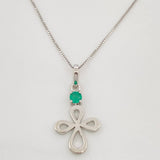 Set Cadena Veneciana + Dije Cruz Esmeralda 8pts / 1.6g / 45cm Oro Blanco 18K