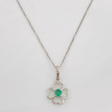 Set Cadena Veneciana + Dije Flor Esmeralda 9pts / 1.55g / 45cm Oro Blanco 18K