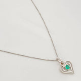 Set Cadena Veneciana + Dije Corazón Doble Esmeralda 6pts / 1.45g / 45cm Oro Blanco 18K