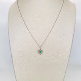 Set Cadena Veneciana + Dije Corazón Doble Esmeralda 6pts / 1.45g / 45cm Oro Blanco 18K