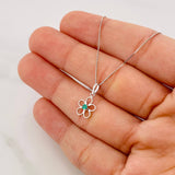 Set Cadena Veneciana + Dije Flor Esmeralda 4pts / 1.45g / 45cm Oro Blanco 18K