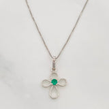 Set Cadena Veneciana + Dije Cruz Esmeralda 6pts / 1.45g / 45cm Oro Blanco 18K