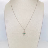 Set Cadena Veneciana + Dije Cruz Esmeralda 6pts / 1.45g / 45cm Oro Blanco 18K