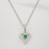 Set Cadena Veneciana + Dije Corazon Esmeralda 6pts / 1.4g / 45cm Oro Blanco 18K