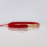 Pulsera Tejida Roja Infinito Oro Amarillo 18K