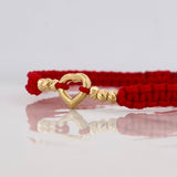 Pulsera Tejida Roja Corazon Oro Amarillo 18K