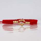 Pulsera Tejida Roja Corazon Oro Amarillo 18K