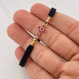 Pulsera Tejida Negra Cruz Tupida Oro Amarillo 18K
