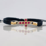 Pulsera Tejida Negra Cruz Tupida Oro Amarillo 18K