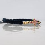 Pulsera Tejida Negra Cruz Tupida Oro Amarillo 18K
