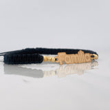 Pulsera Tejida Negra Familia Oro Amarillo 18K