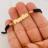 Pulsera Tejida Negra Familia Oro Amarillo 18K