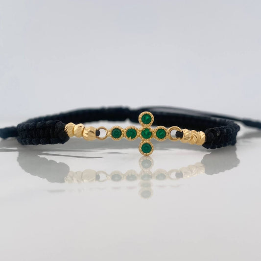 Pulsera Tejida Negra Cruz Tupida Oro Amarillo 18K