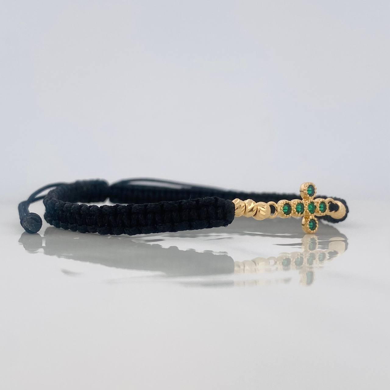 Pulsera Tejida Negra Cruz Tupida Oro Amarillo 18K