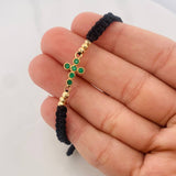 Pulsera Tejida Negra Cruz Tupida Oro Amarillo 18K