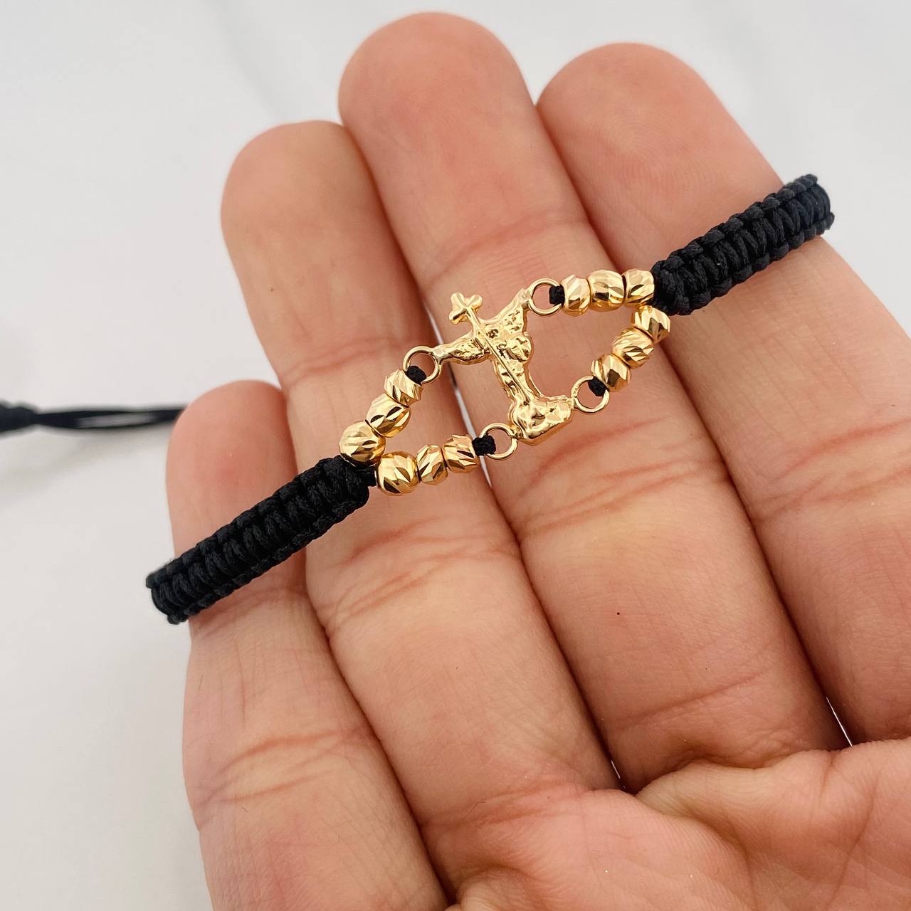 Pulsera Tejida Negra San Miguel Arcángel Oro Amarillo 18K