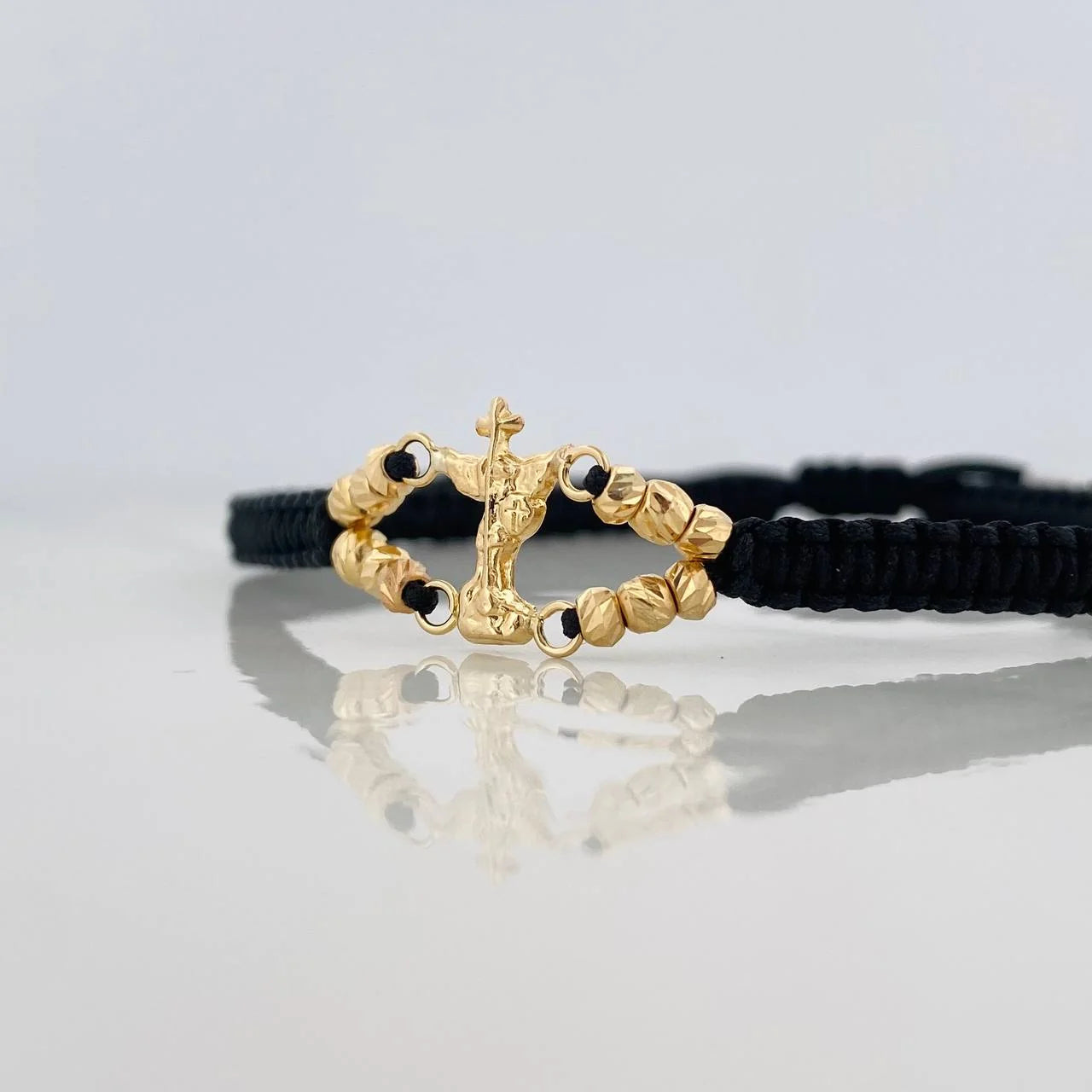 Pulsera Tejida Negra San Miguel Arcangel Oro Amarillo 18K
