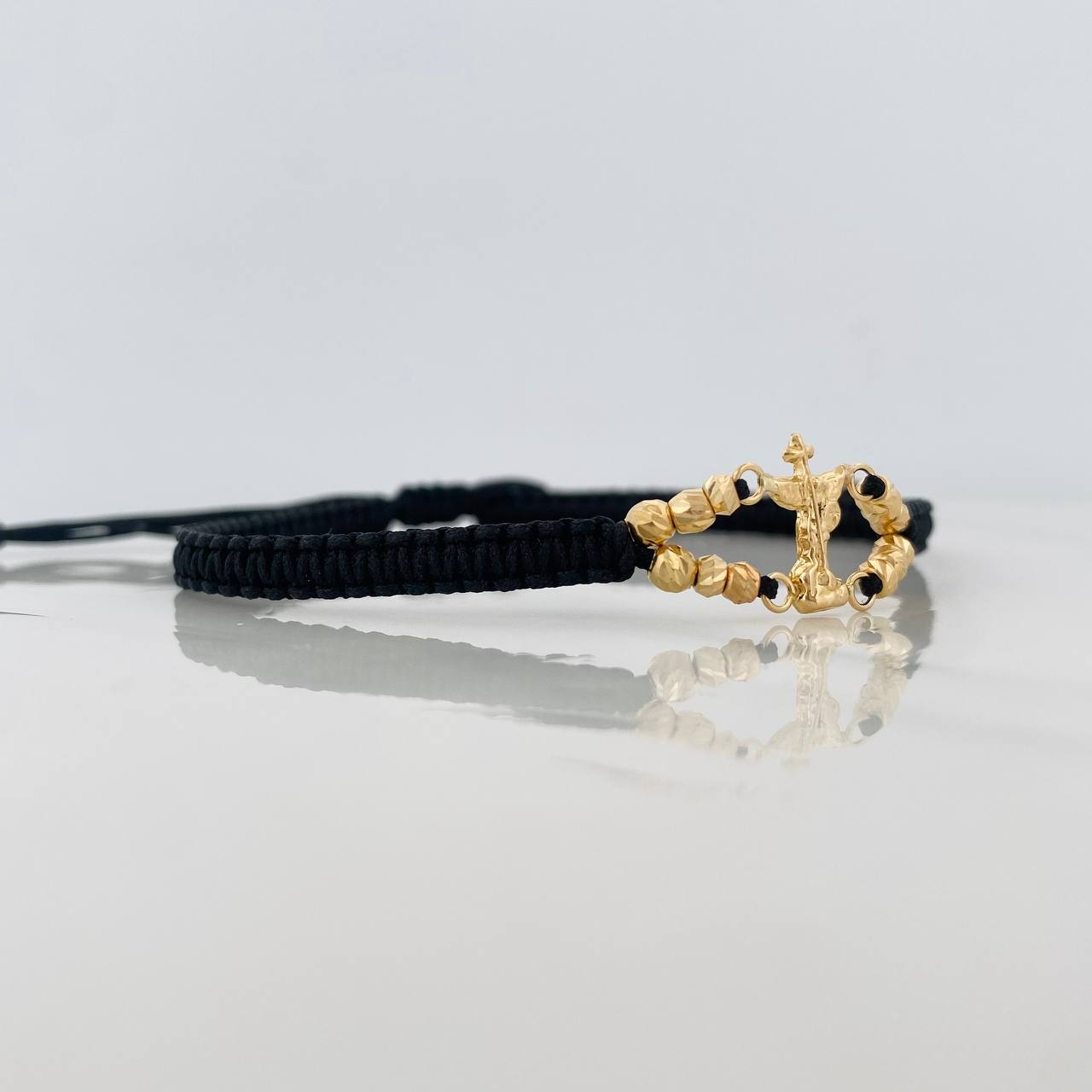 Pulsera Tejida Negra San Miguel Arcángel Oro Amarillo 18K