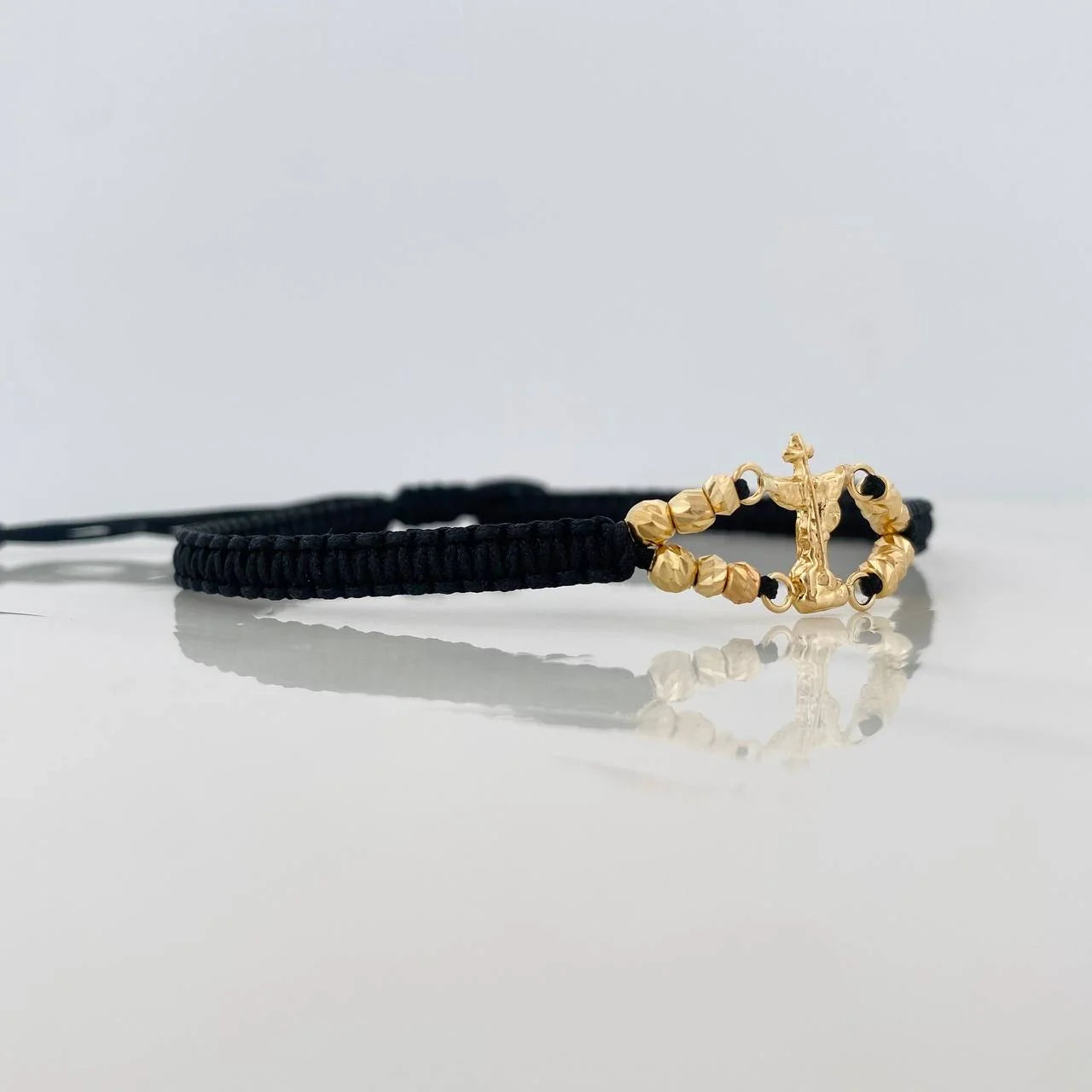 Pulsera Tejida Negra San Miguel Arcangel Oro Amarillo 18K