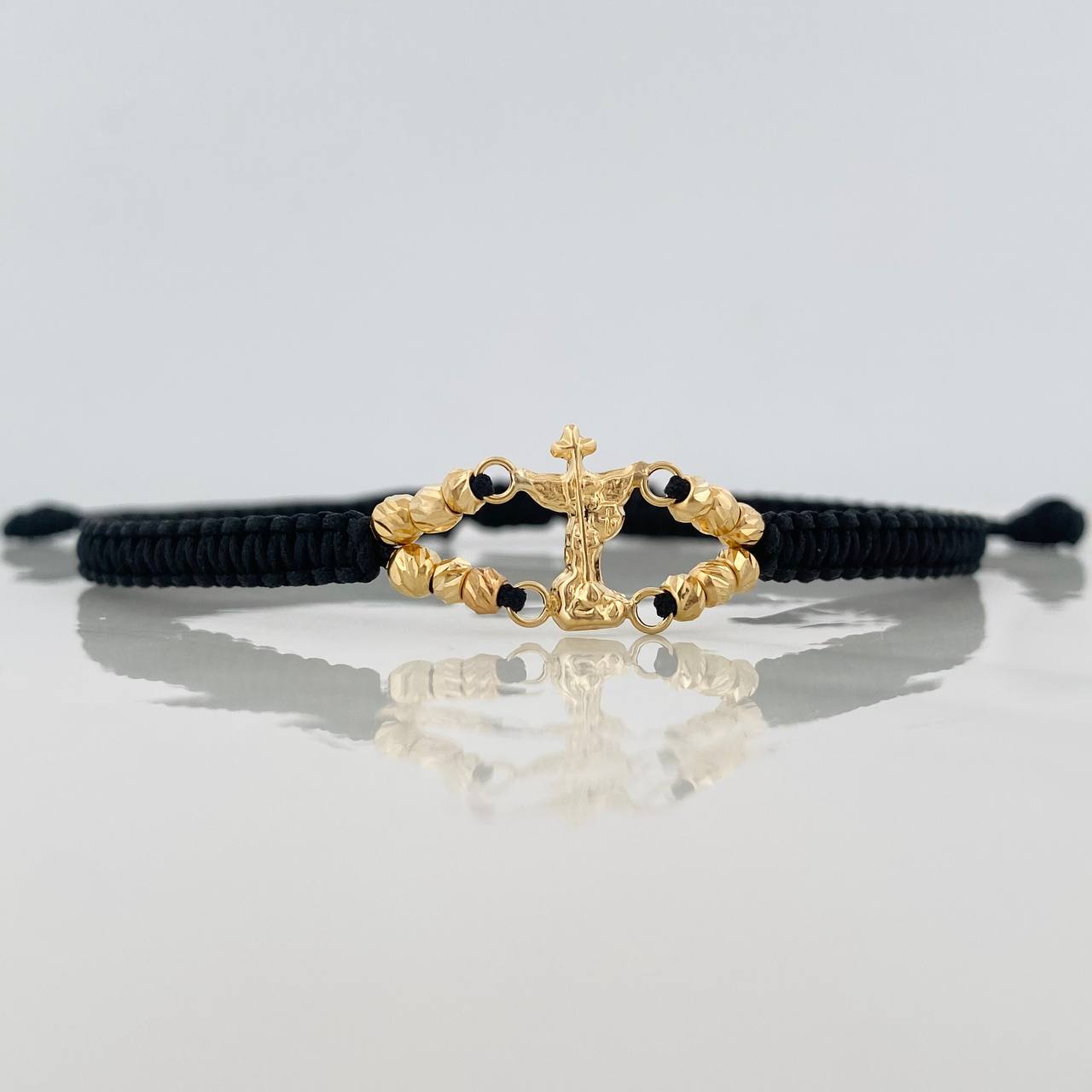 Pulsera Tejida Negra San Miguel Arcángel Oro Amarillo 18K