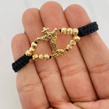 Pulsera Tejida Negra San Miguel Arcángel Oro Amarillo 18K