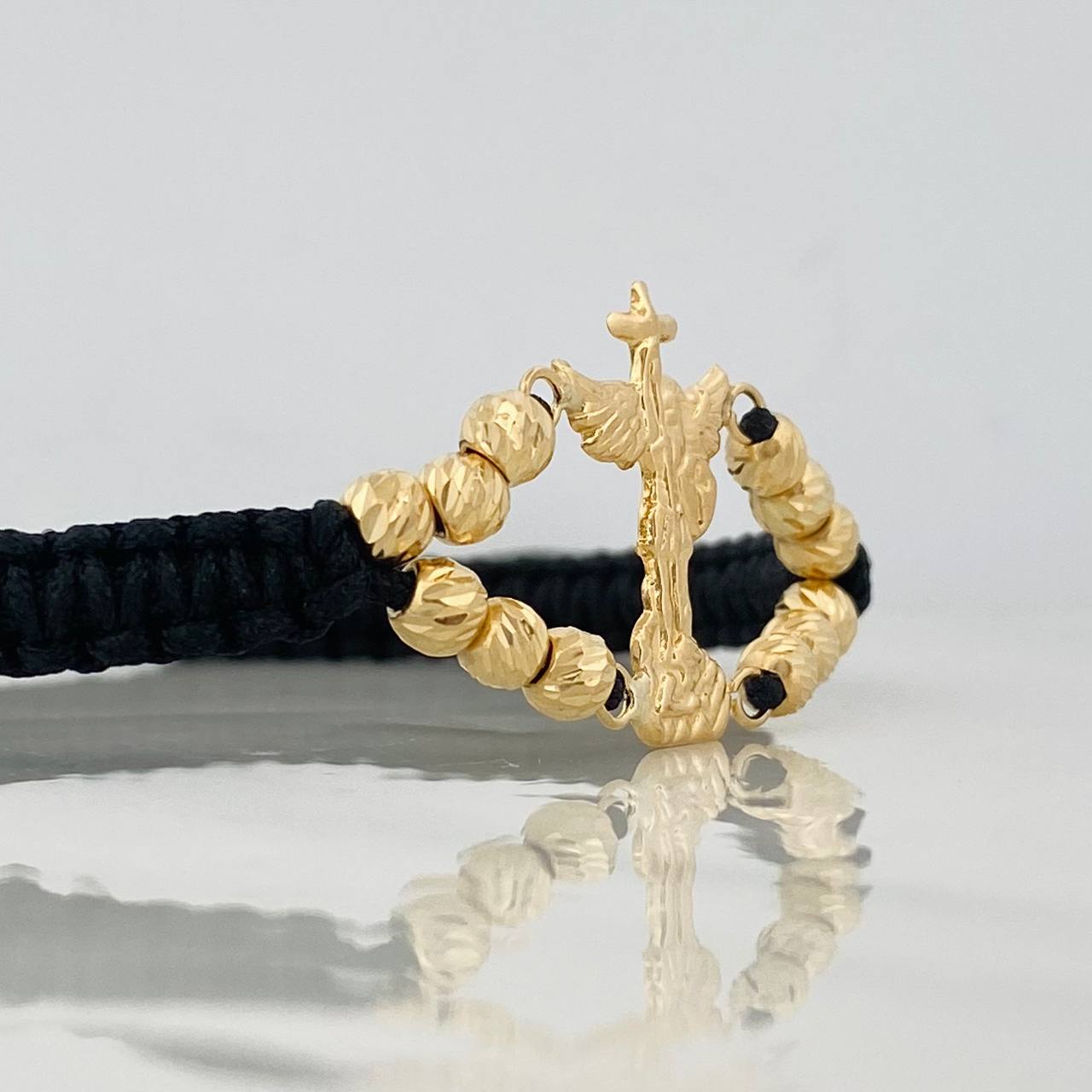 Pulsera Tejida Negra San Miguel Arcángel Oro Amarillo 18K