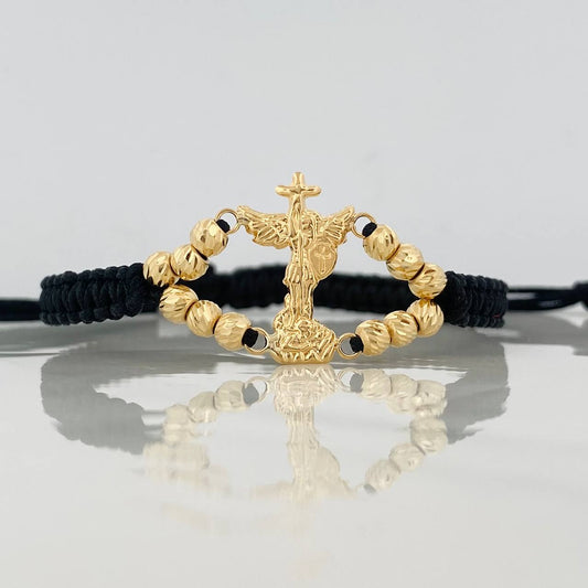 Pulsera Tejida Negra San Miguel Arcángel Oro Amarillo 18K
