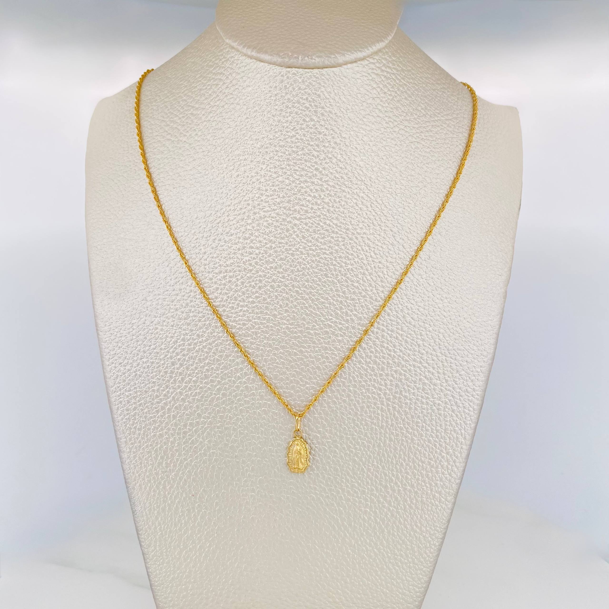 Set Cadena Lazo + Dije Silueta Virgen Guadalupe / 1.35 g / 45 cm Oro Amarillo 18K