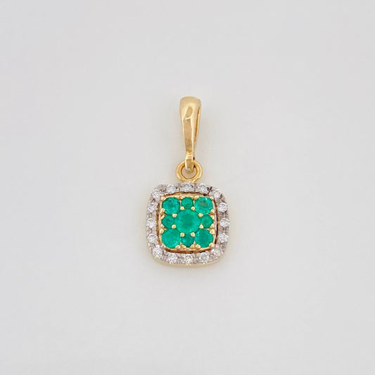 Dije Cuadro Esmeralda 20Pts Diamante 16Pts 0.95 g / 1.6 cm Oro Amarillo 18K