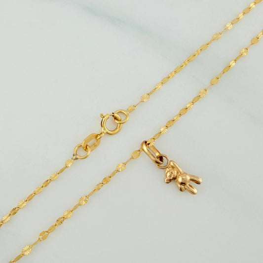 Set Cadena Flor Espejo + Dije Oso / 1,05gr / 44 cm Oro Amarillo 18K