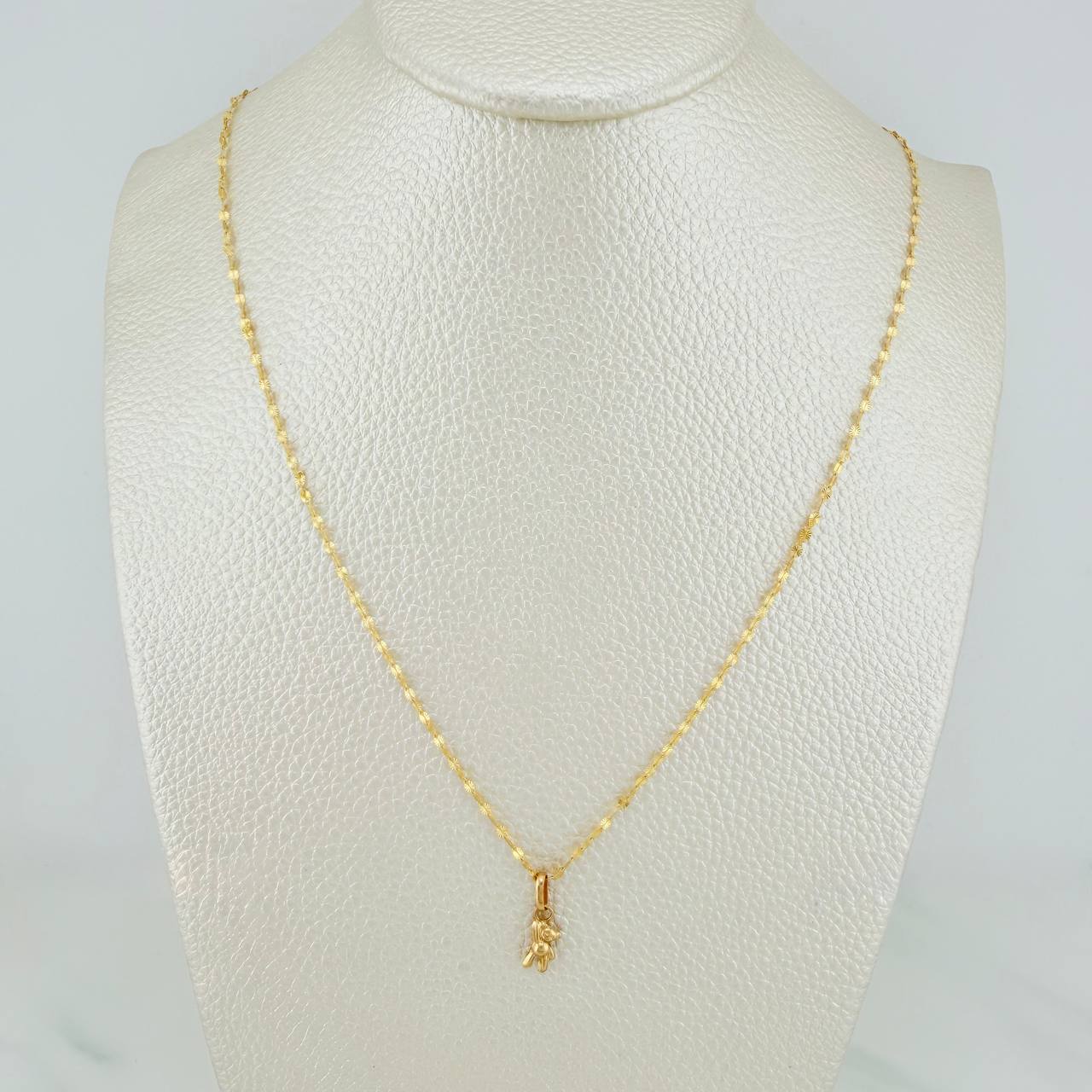 Set Cadena Flor Espejo + Dije Oso / 1,05gr / 45 cm Oro Amarillo 18K