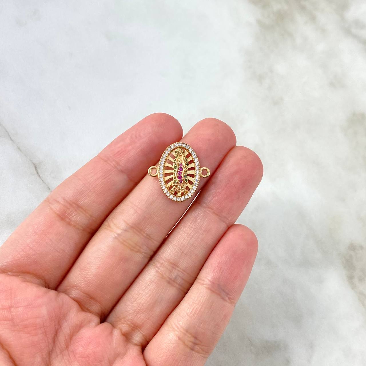 Herraje Virgen de Guadalupe 2.1gr / 1.8cm / Circones Blancos-Verdes-Fucsias Oro Amarillo