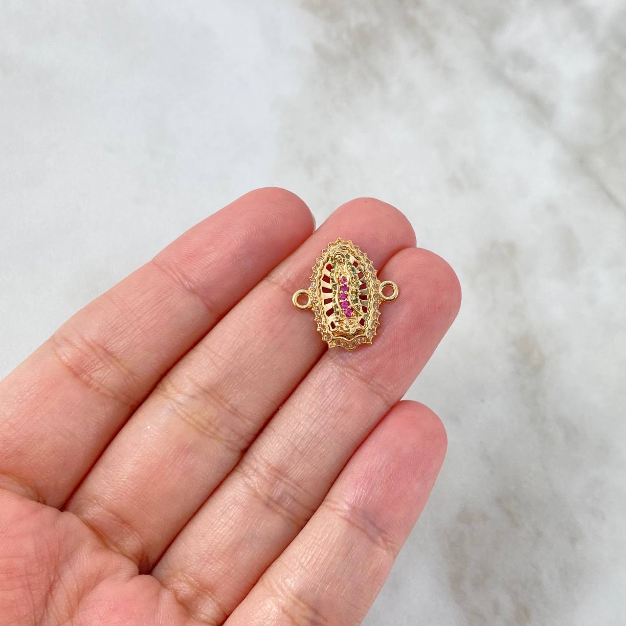 Herraje Virgen de Guadalupe 2.45gr / 1.6cm / Circones Blancos-Verdes-Fucsias Oro Amarillo