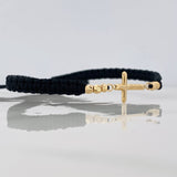 Pulsera Tejida Negra Cruz Oro Amarillo 18K