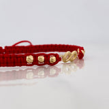 Pulsera Tejida Roja Infinito Oro Amarillo 18K